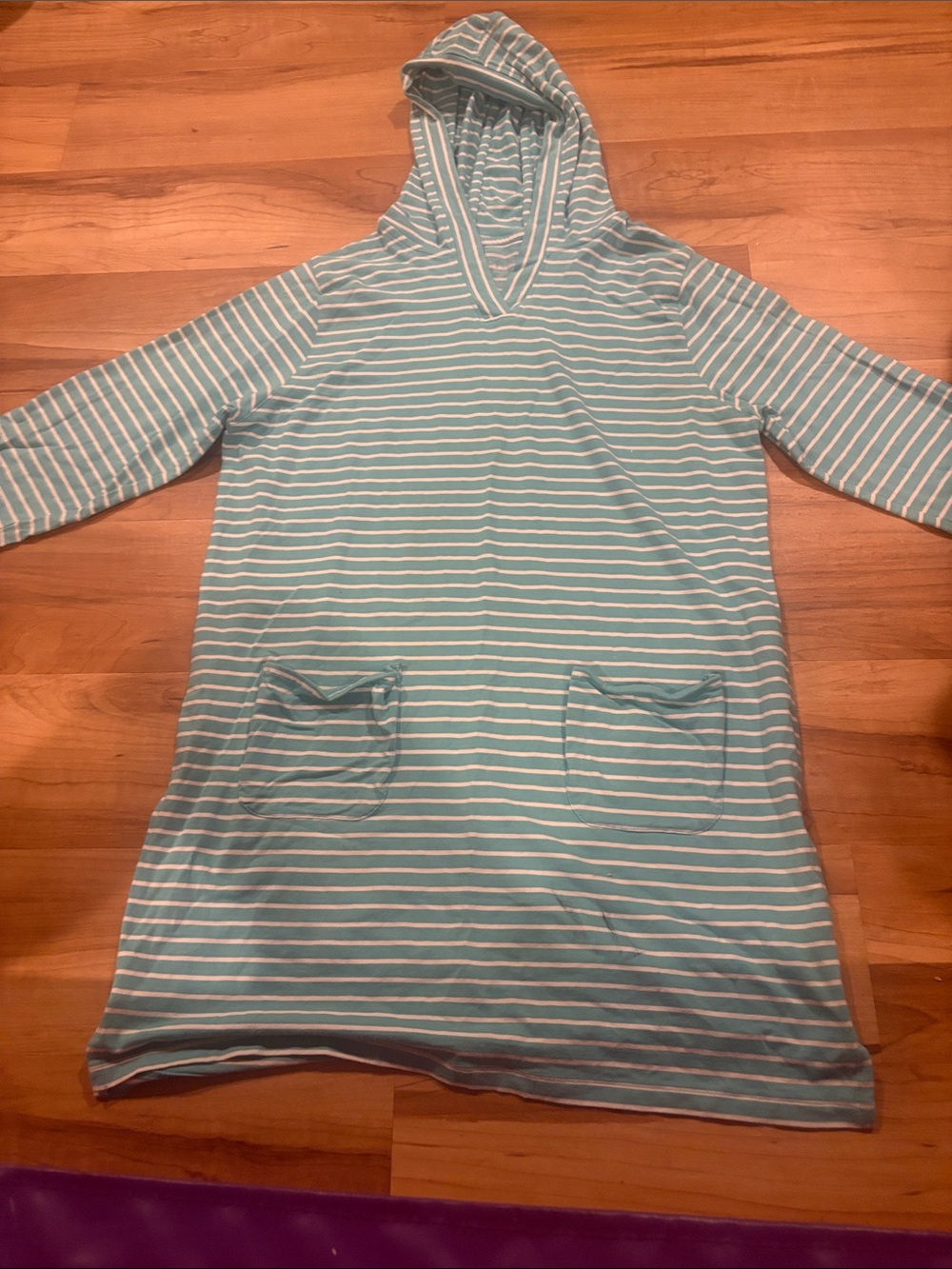 Coolibar Aqua and White Striped Hooded Kids Nightshirt